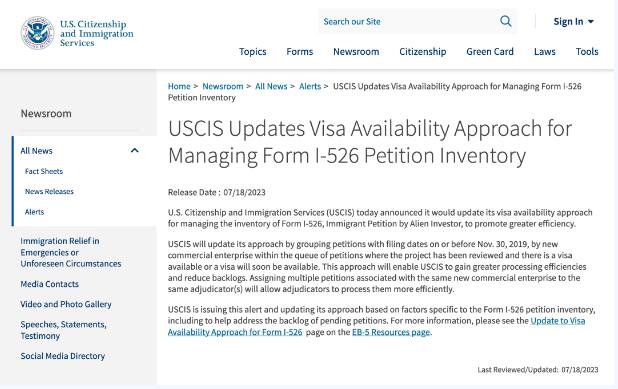 美国移民局优化I-526审案程序，移民申请速度有望加快！